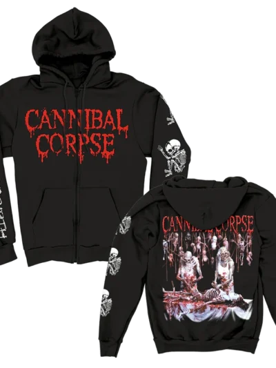 Cannibal Corpse Butchered At Birth Sleeve Print Zip Up Black Hoodie
