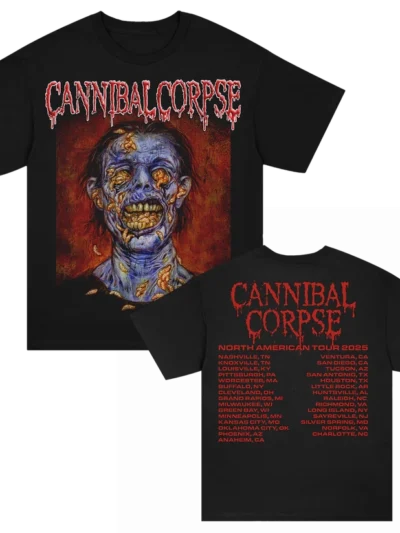Cannibal Corpse Skull Maggot 2025 Tour Black T-Shirt